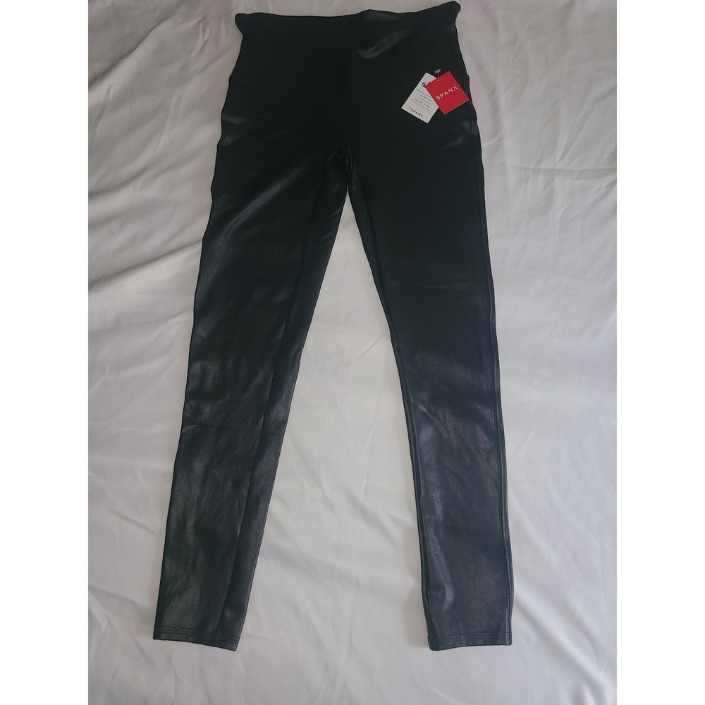 Spanx Faux Leather Leggings Black High Waisted Style 2437 Womens XL NEW